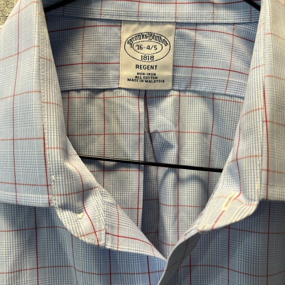 Brooks Brothers Mens 16-4/5 Blue Red Check 100% Cotton Non-Iron Dress Shirt - Picture 3 of 7